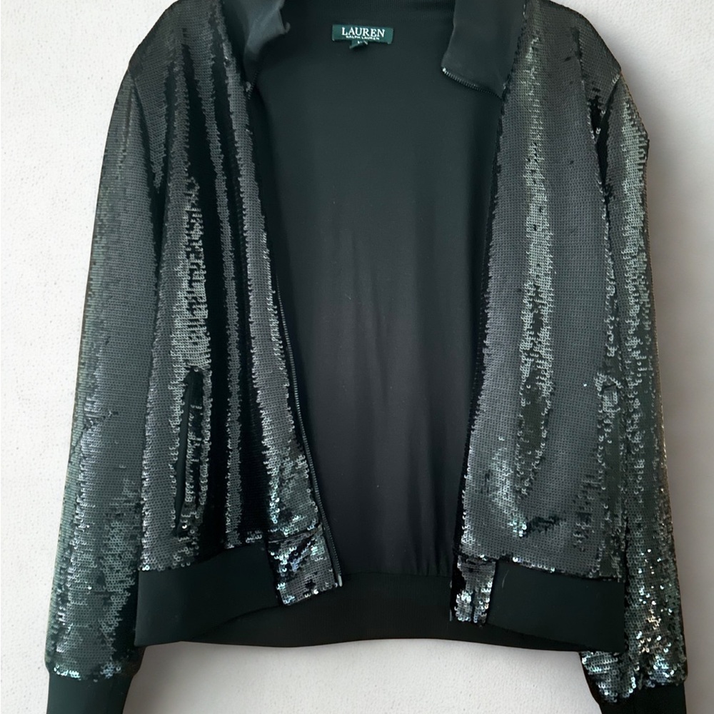 Ralph Lauren Black Sequin Bomber Jacket - Picture 3 of 5